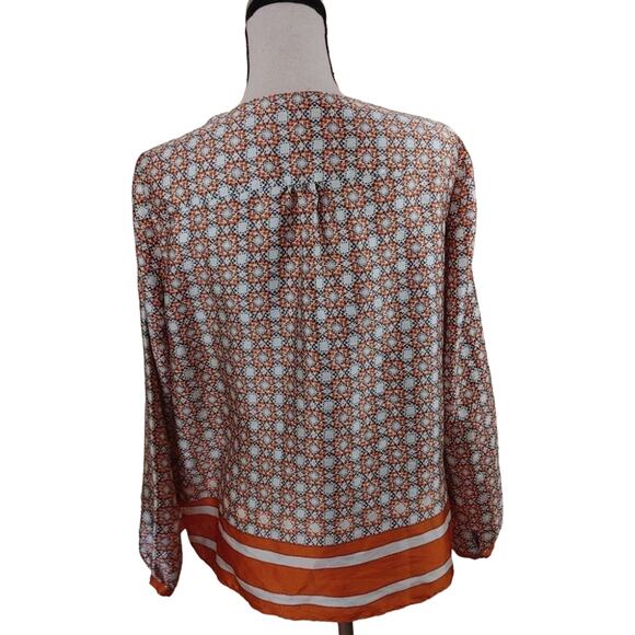 Jones New York Collection Peitite Size 8P Geometric Print Long Sleeve Blouse - Picture 2 of 10